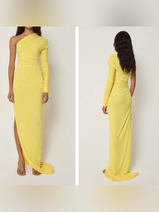 Khy Dresses & Skirts - Khy x Atlein One-Shoulder Yellow Ruched Long-Sleeve Evening Gown